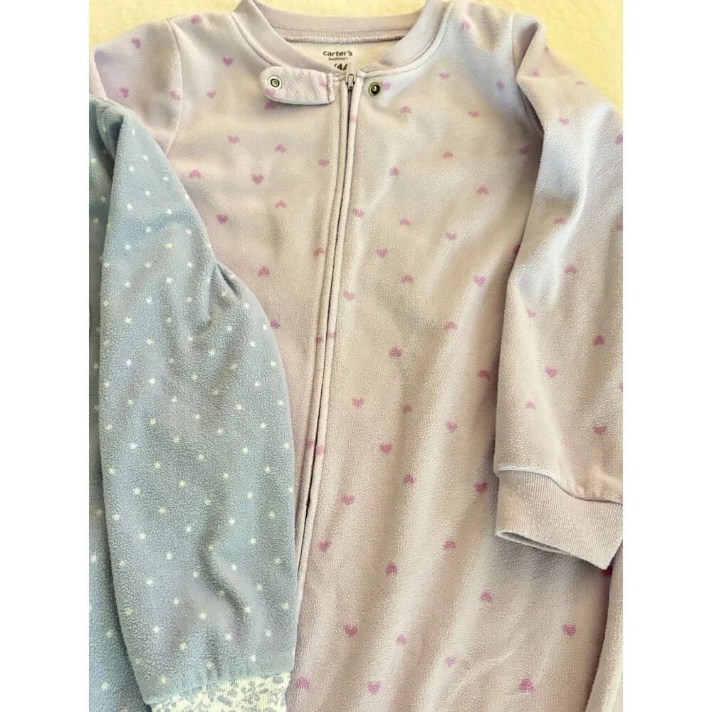 Carter’s Lot Of 2 Pajama PJs Footie Toddler Girls Fleece Full Zip Jammies Sz 4T
